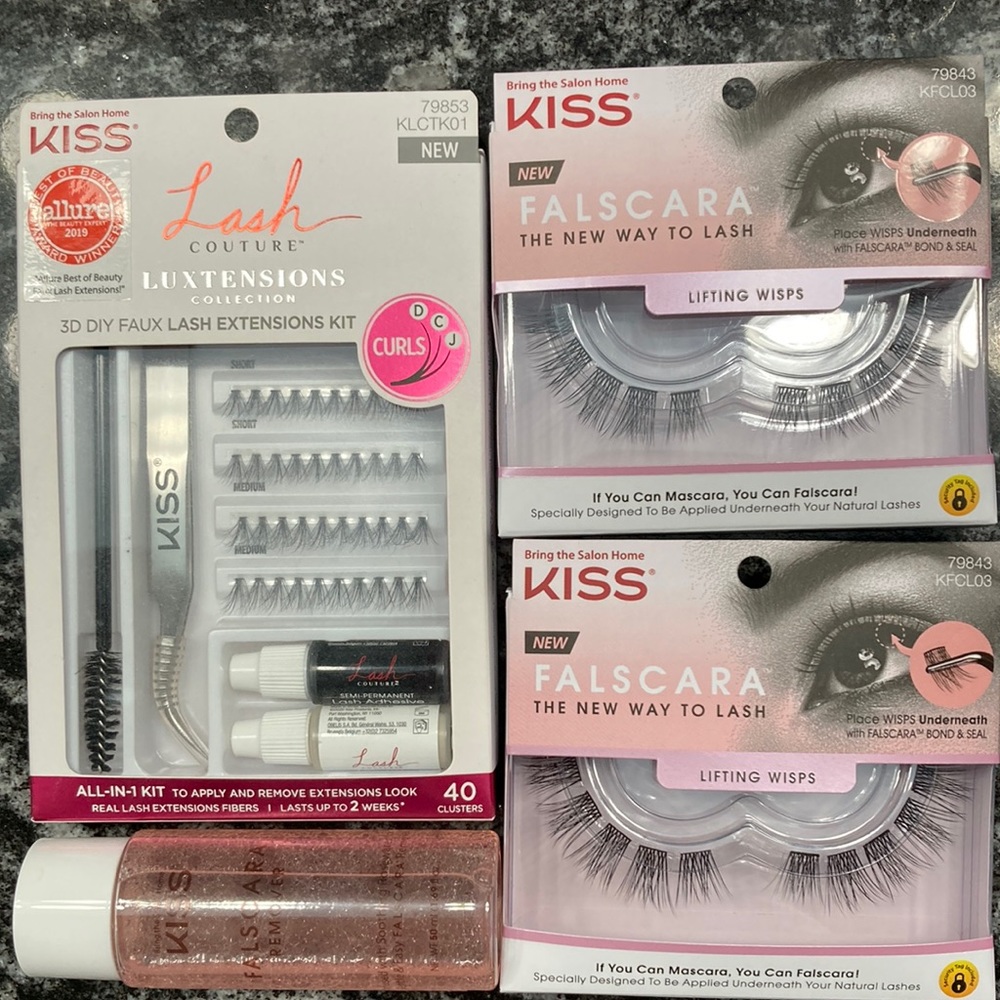 Kiss 3D DIY Faux Lash Extension Kit, Falscara Lifting wisps- 2 boxes, remover